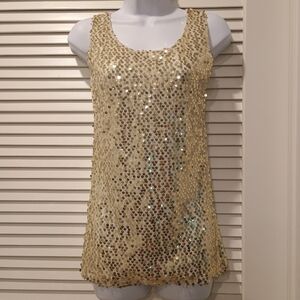 Gaze Sequin Gold Sleeveless Tank Top Sheer Back Size XXL